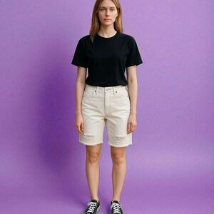 Women's Cream Denim Shorts